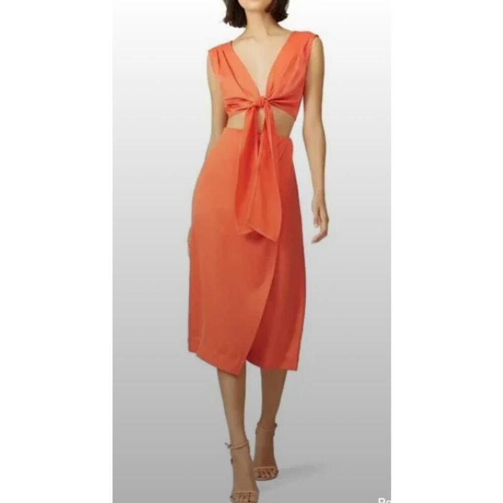 Revolve NICHOLAS Cut Out Tie-Front Orange Sleeveless V neck fitted Midi Dress 2